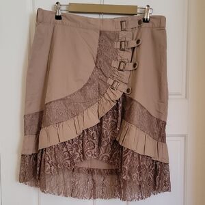 VENUS Asymmetrical Tan Skirt with Lace and Buckles
